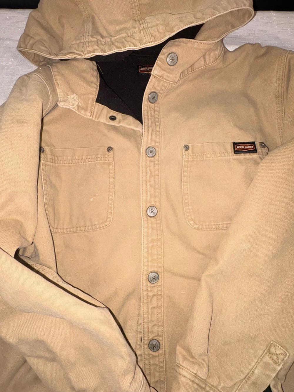 Kids Tan Hooded Jean Jacket - Workwear Style